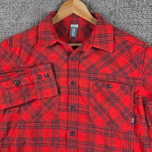 Stio‎ Mens Orange Plaid Flannel Long Sleeve Button Up Shirt Size Small